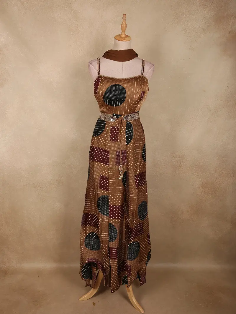 Warm Coffee Brown Geometric Printed Design Crepe Palazzo Suit With Dupatta 1