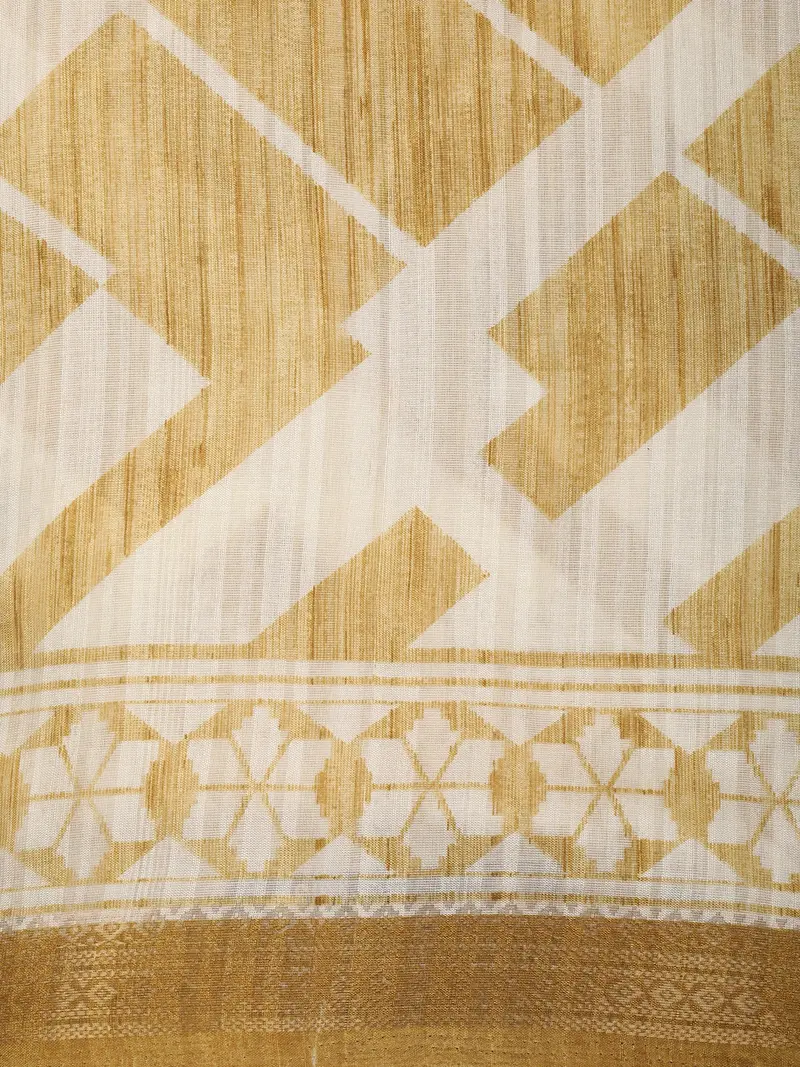 Warm Mustard Yellow Abstract Printed Design Mixed Cotton Saree 2