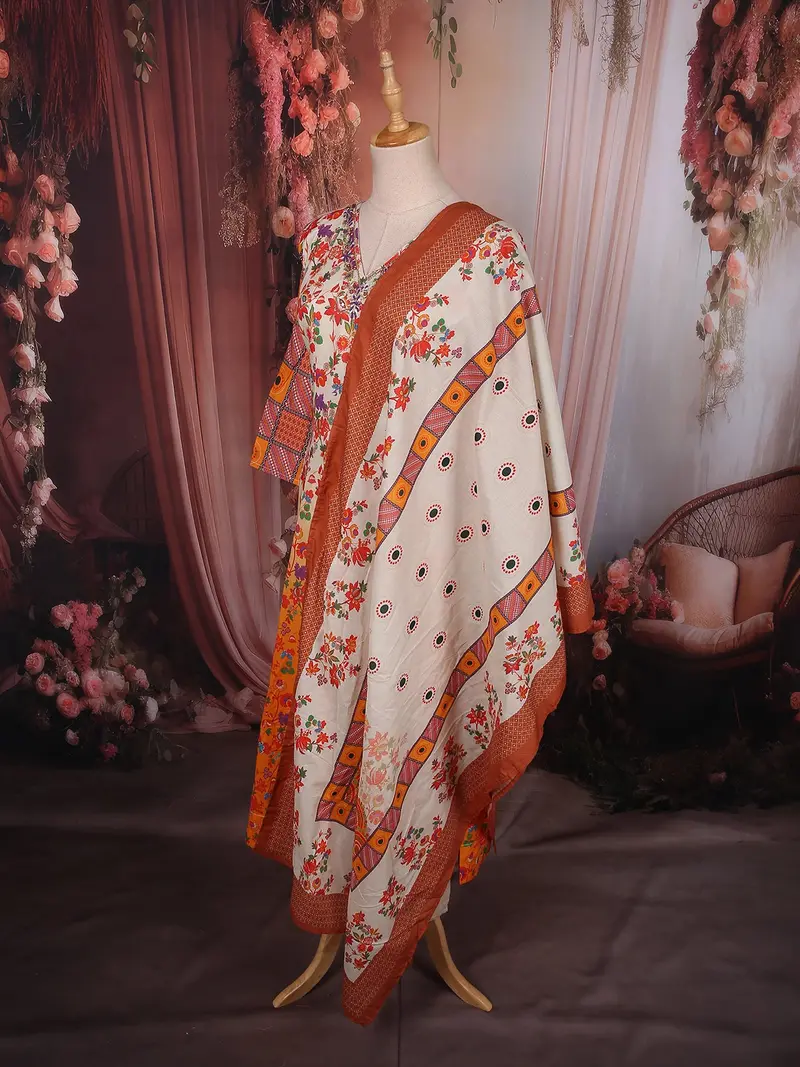 Warm Mustard Yellow Floral Printed Design Cotton Anarakai Salwar Suit 3