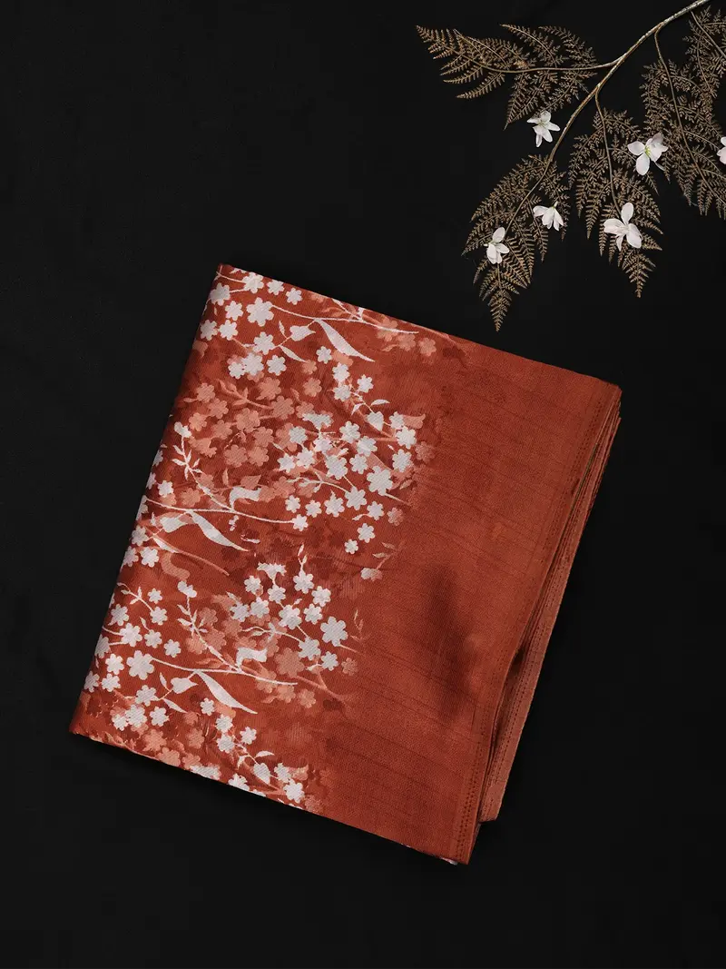 Warm Rust Brown Floral Woven Design Blended Cotton Saree 1