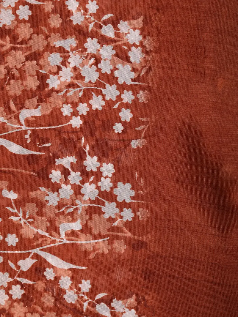 Warm Rust Brown Floral Woven Design Blended Cotton Saree 2