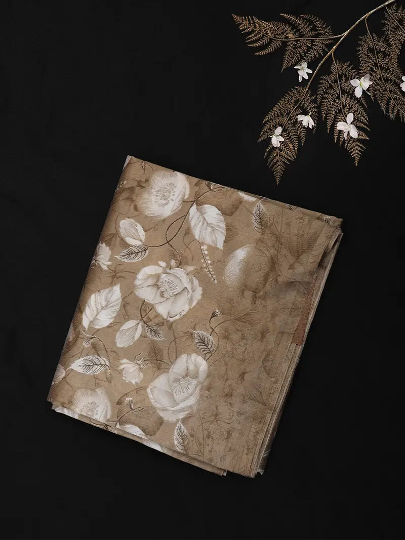 Warm Taupe Brown Floral Woven Design Cotton Blend Saree 1