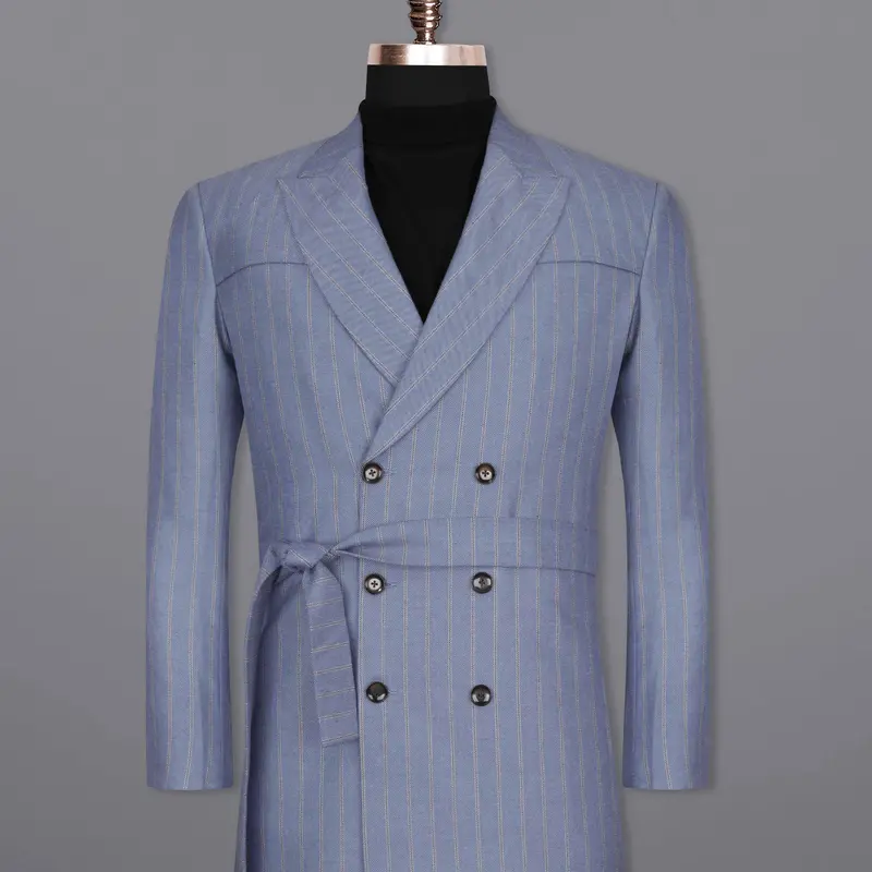 Waterloo Blue Striped Double Breasted Designer Overcoat 1