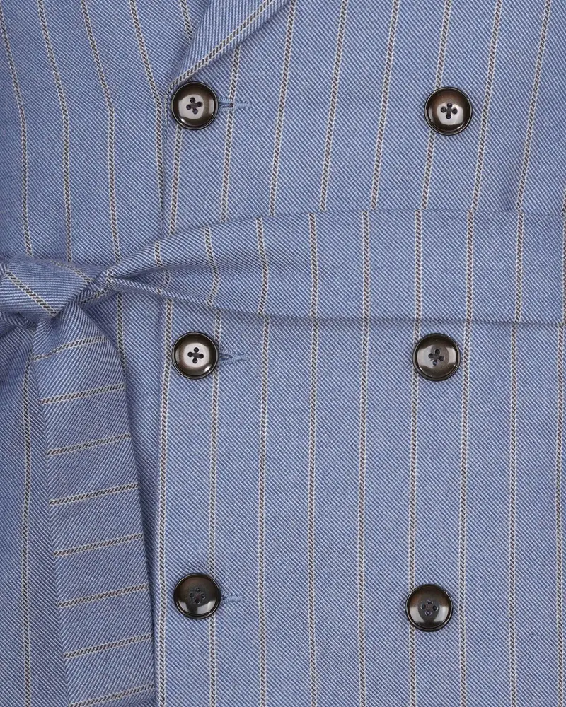 Waterloo Blue Striped Double Breasted Designer Overcoat With Pant 4
