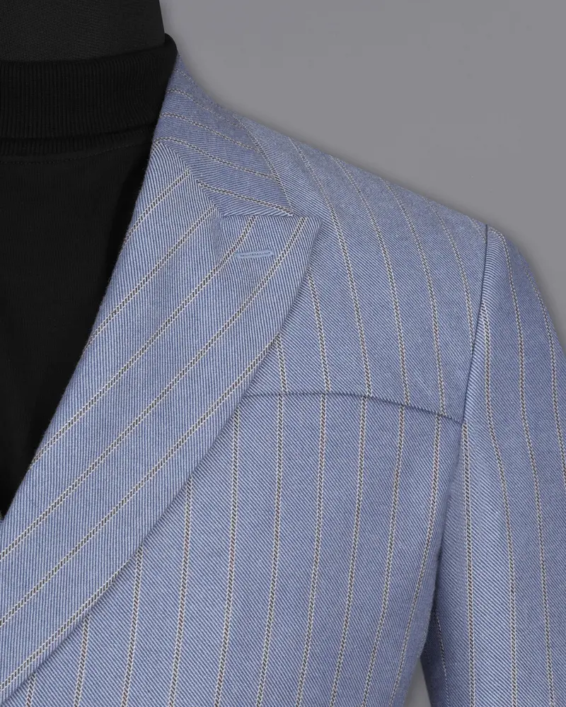 Waterloo Blue Striped Double Breasted Designer Overcoat With Pant 5