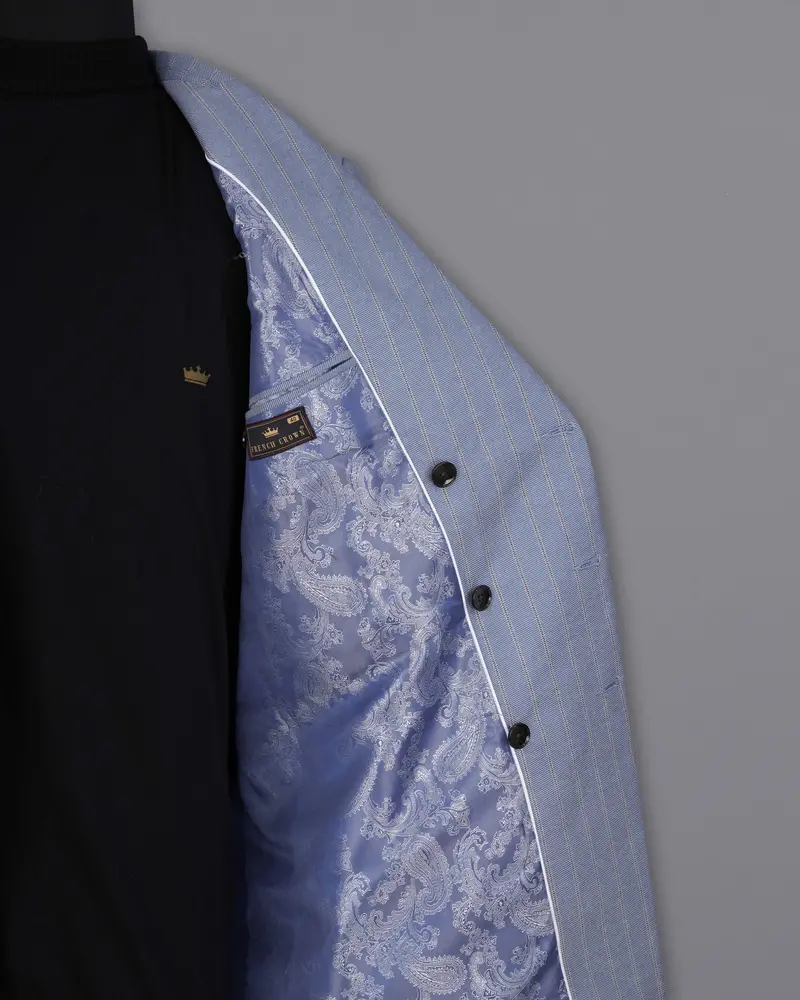 Waterloo Blue Striped Double Breasted Designer Overcoat With Pant 6