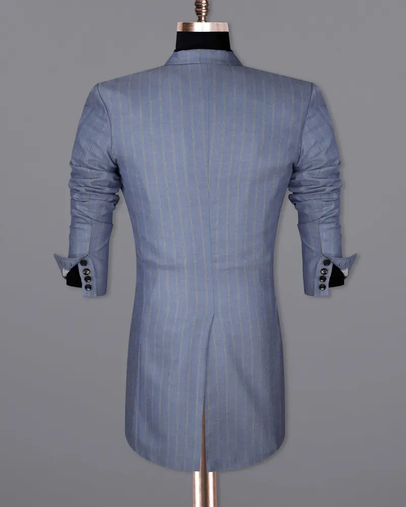 Waterloo Blue Striped Double Breasted Designer Overcoat With Pant 9