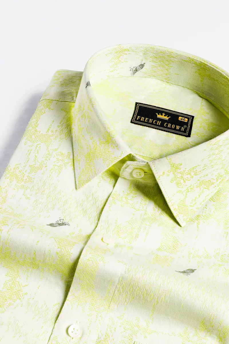 Wattle Mint Faded Feather Jacquard Textured Premium Giza Cotton Shirt 1