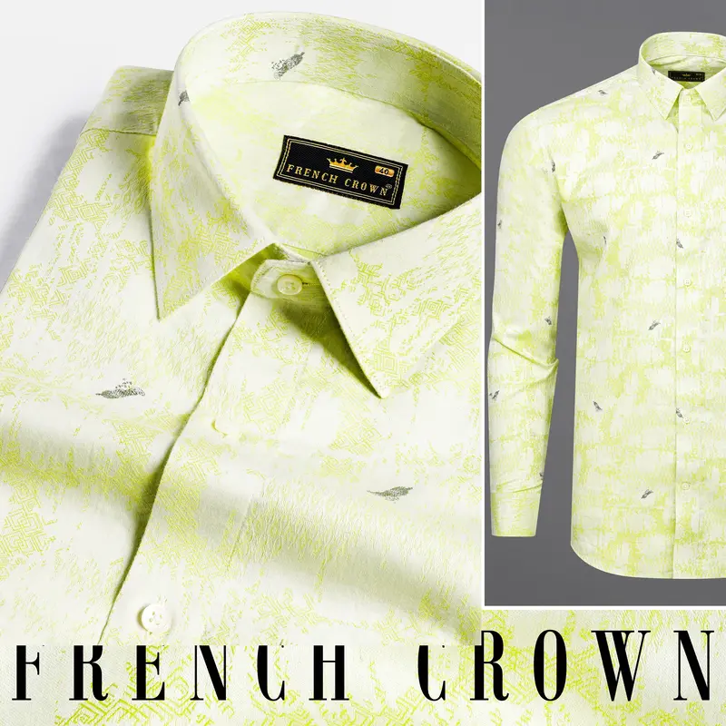 Wattle Mint Faded Feather Jacquard Textured Premium Giza Cotton Shirt 10
