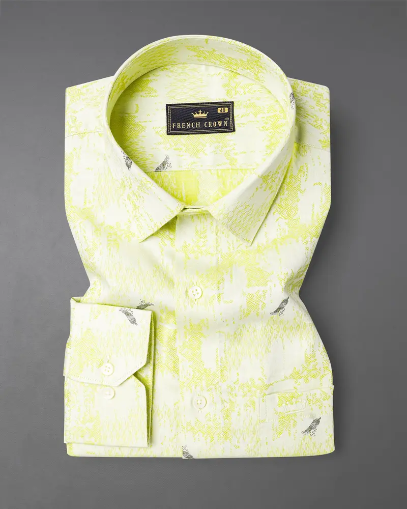 Wattle Mint Faded Feather Jacquard Textured Premium Giza Cotton Shirt 3