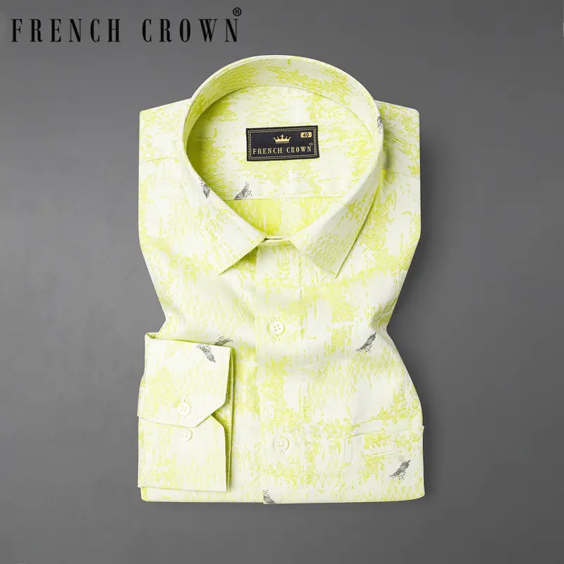 Wattle Mint Faded Feather Jacquard Textured Premium Giza Cotton Shirt 7