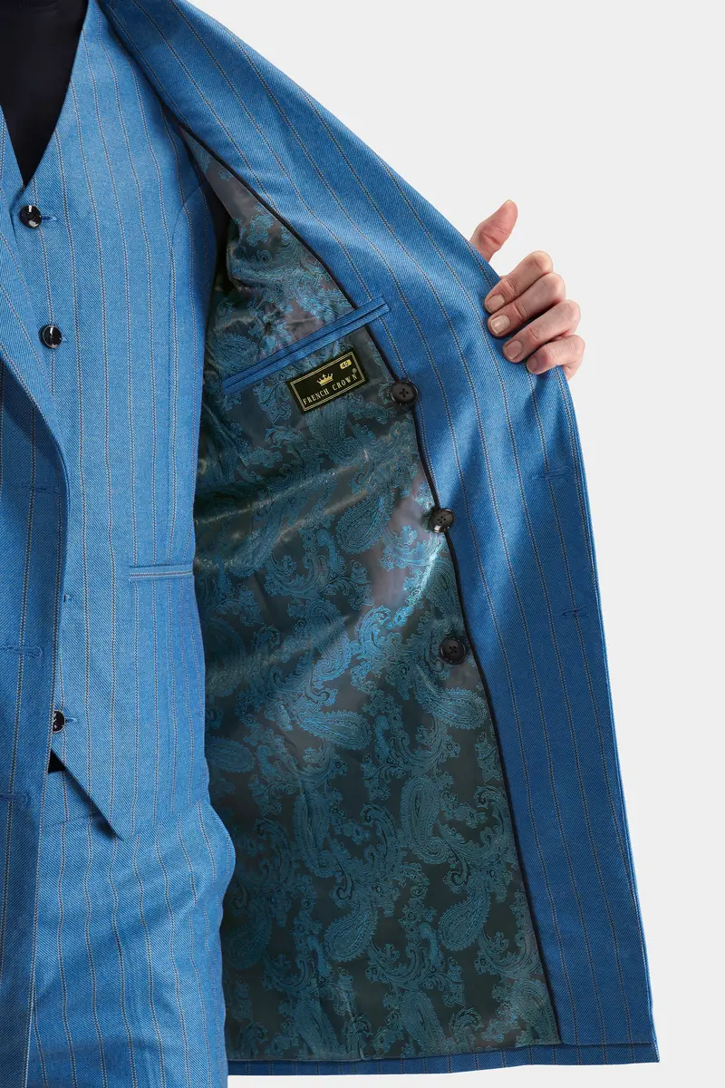 Wedgewood Blue Subtle Striped Tweed Waistcoat 6