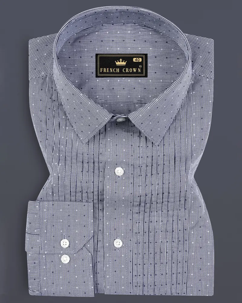 Wenge Blue Snake Pleated Dobby Textured Premium Giza Cotton Tuxedo Shirt 1
