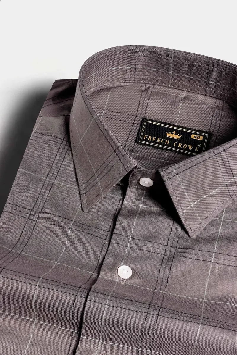 Wenge Brown And Black Twill Plaid Premium Cotton Shirt 1