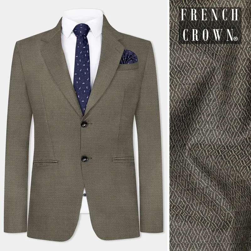 Wenge Brown Dobby Textured Wool Blend Blazer 1