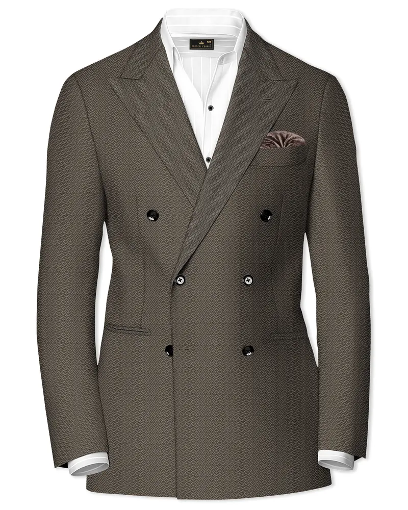 Wenge Brown Dobby Textured Wool Blend Double Breasted Blazer 1