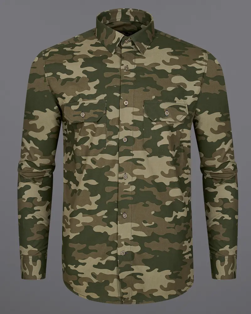 Wenge Brown With Charcoal Green Camouflage Printed Royal Oxford Designer Shirt 2