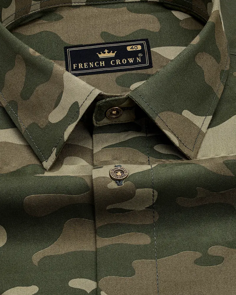 Wenge Brown With Charcoal Green Camouflage Printed Royal Oxford Designer Shirt 4