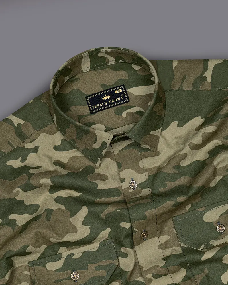 Wenge Brown With Charcoal Green Camouflage Printed Royal Oxford Designer Shirt 6
