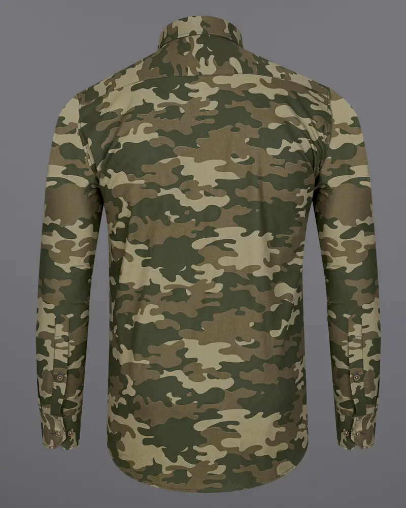 Wenge Brown With Charcoal Green Camouflage Printed Royal Oxford Designer Shirt 7