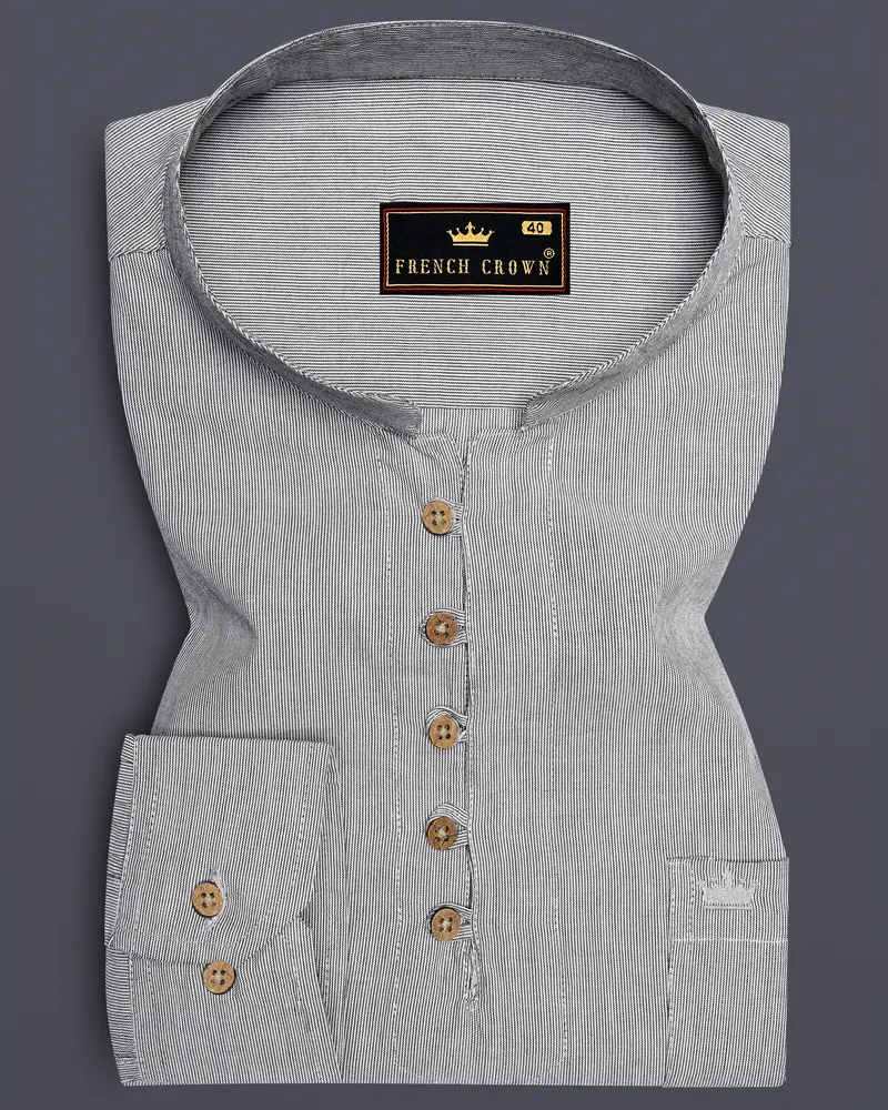 Wenge Gray Pinstriped Premium Cotton Kurta Shirt 1