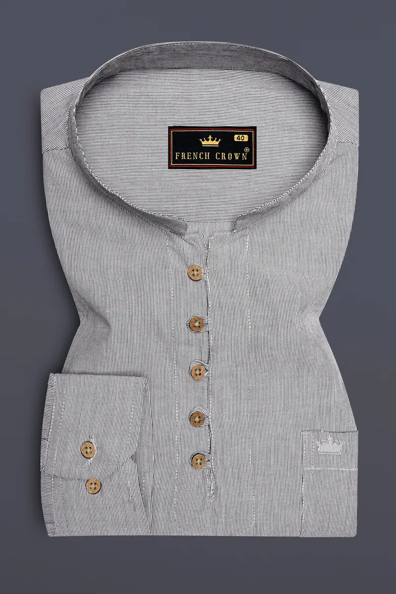 Wenge Gray Pinstriped Premium Cotton Kurta Shirt 2