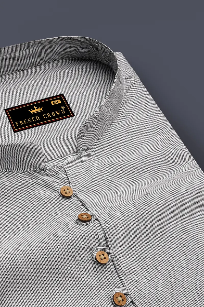 Wenge Gray Pinstriped Premium Cotton Kurta Shirt 4