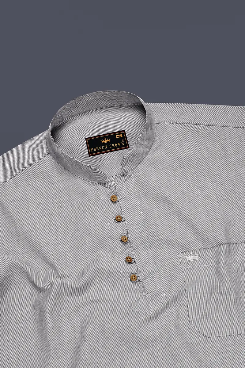 Wenge Gray Pinstriped Premium Cotton Kurta Shirt 5