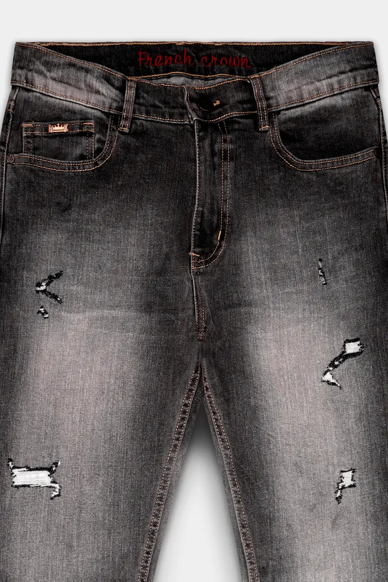 Wenge Gray Stone Washed Textured Stretchable Denim 4