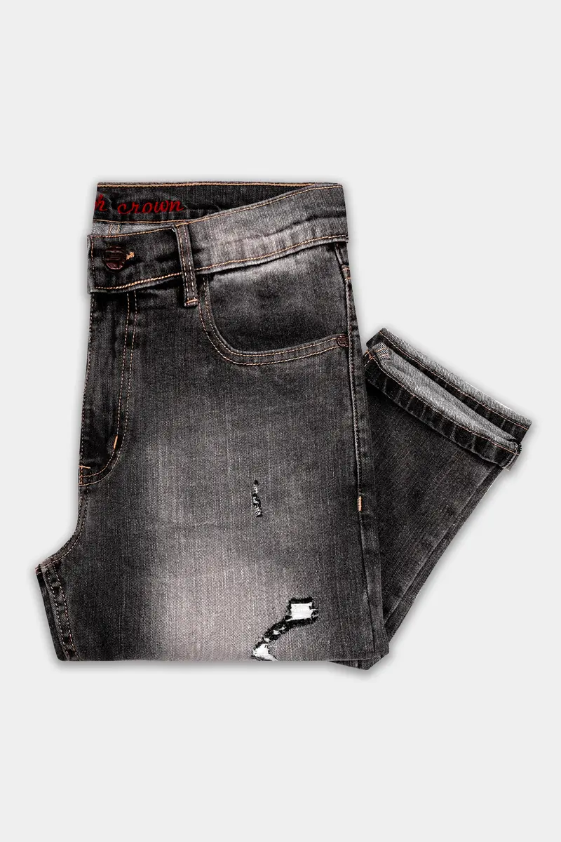 Wenge Gray Stone Washed Textured Stretchable Denim 5