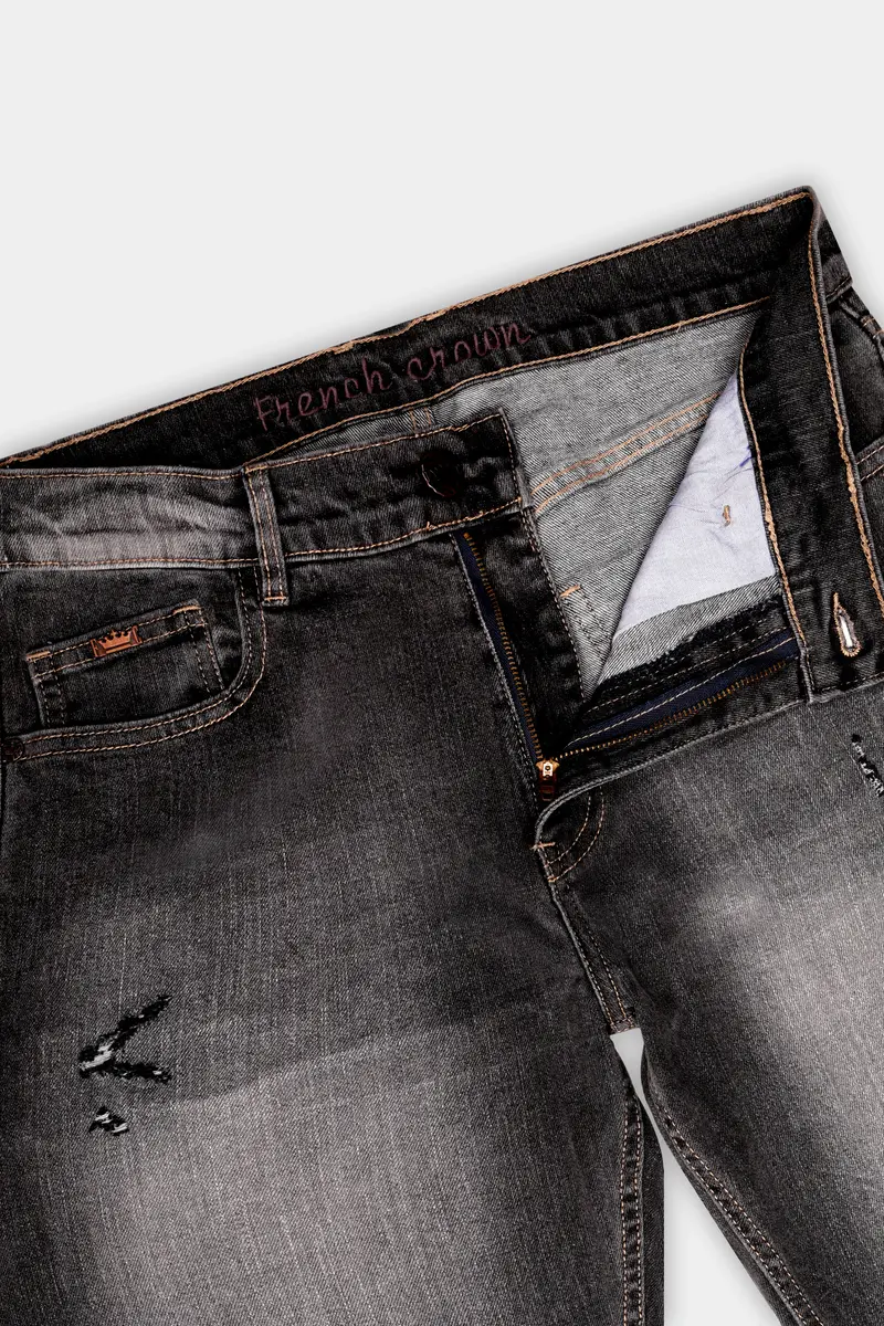 Wenge Gray Stone Washed Textured Stretchable Denim 6