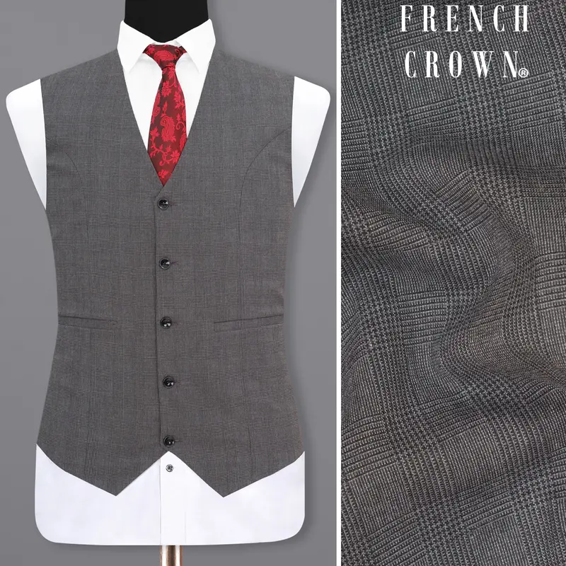 Wenge Gray Subtle Plaid Waistcoat 1