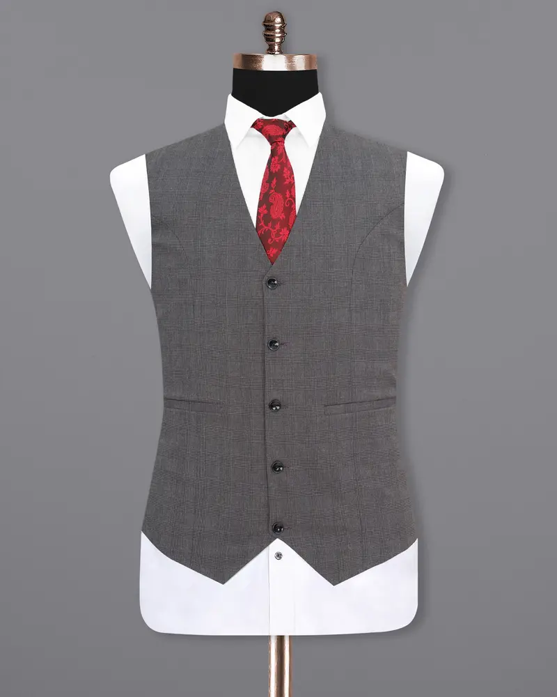 Wenge Gray Subtle Plaid Waistcoat 2