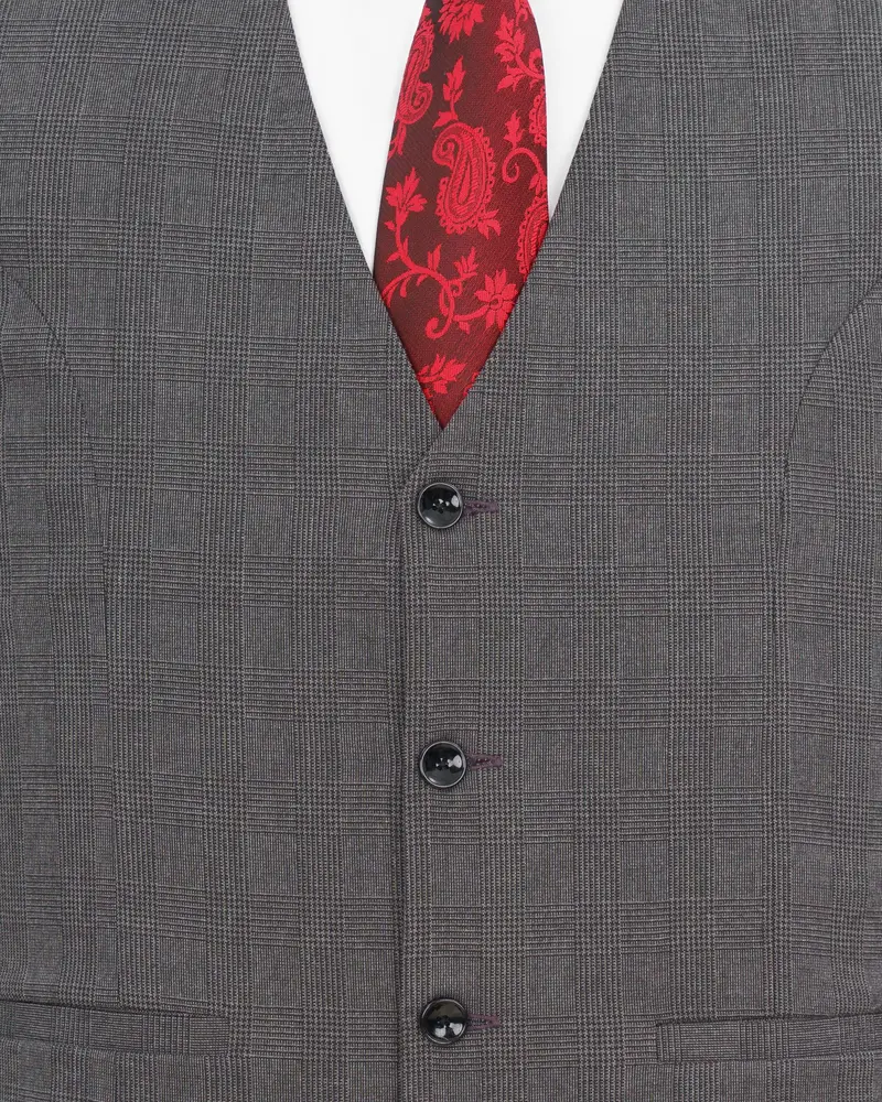 Wenge Gray Subtle Plaid Waistcoat 5
