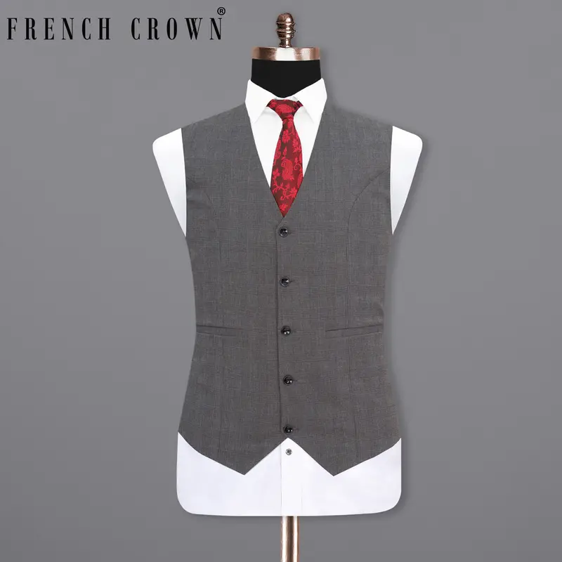 Wenge Gray Subtle Plaid Waistcoat 7