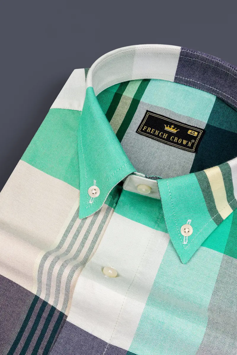 Wenge Gray With Eden Green Multicolour Royal Oxford Shirt 4