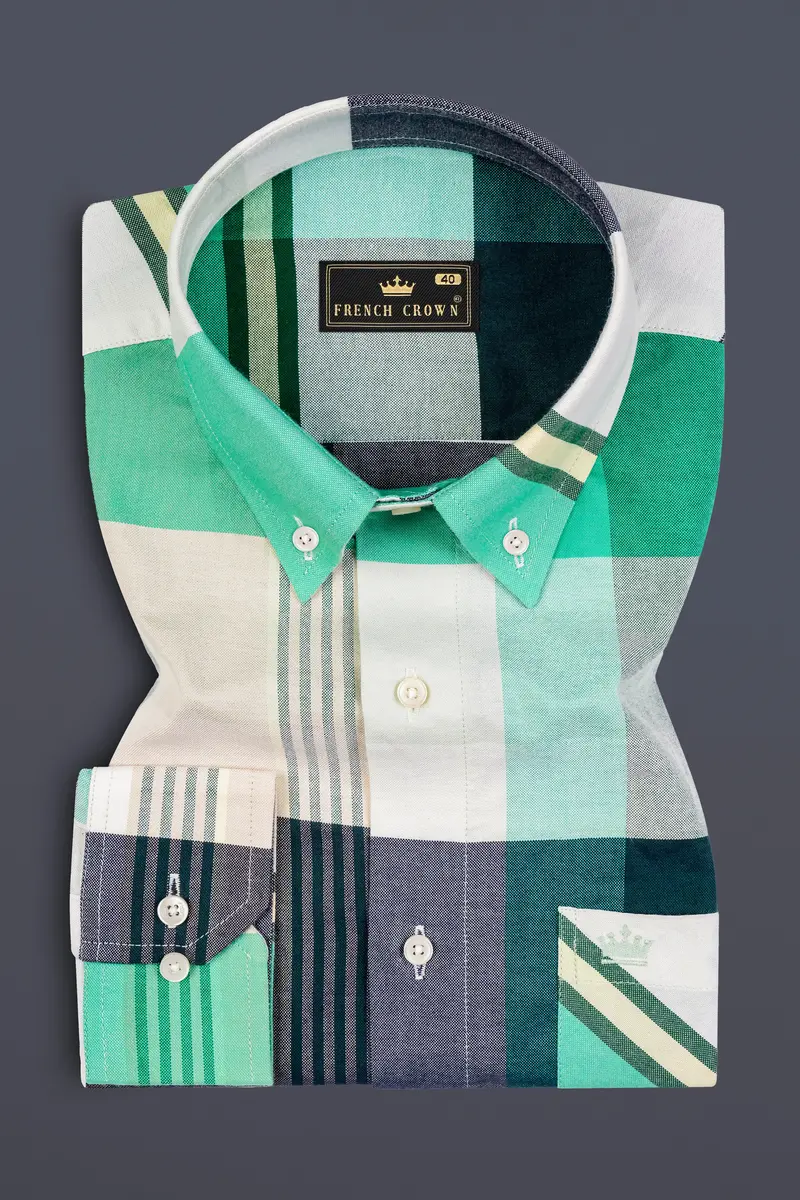 Wenge Gray With Eden Green Multicolour Royal Oxford Shirt 5