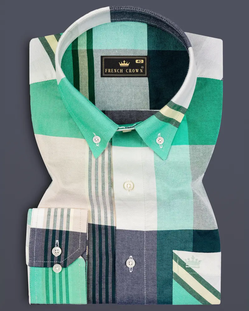 Wenge Gray With Eden Green Multicolour Royal Oxford Shirt 8