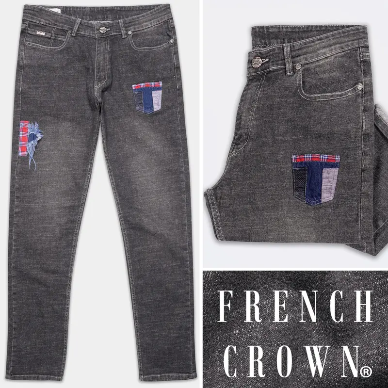 Wenge Grey Washed Patch Work Stretchable Denim 1