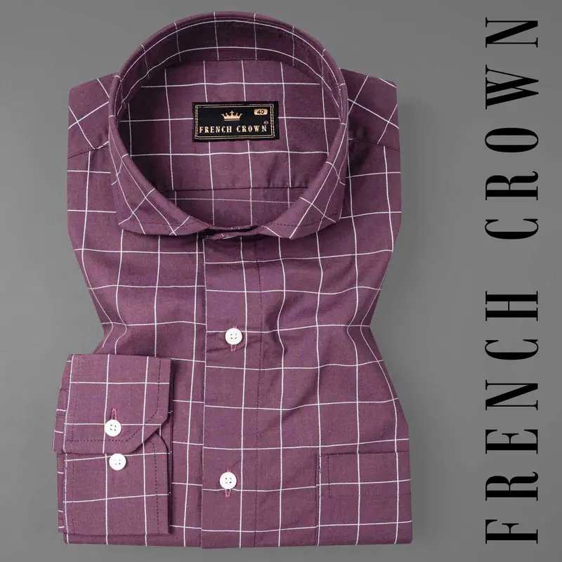 Wenge Windowpane Dobby Textured Premium Giza Cotton Shirt 1