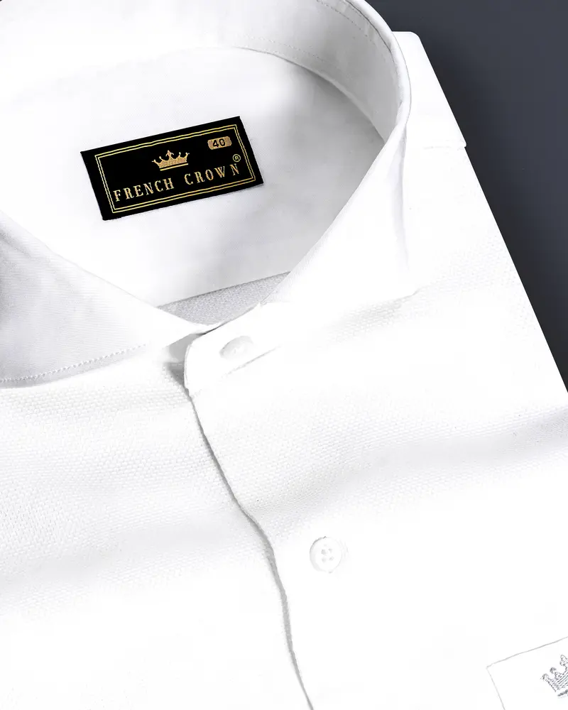 Wexlin-Bright White Half Dobby Textured Premium Giza Cotton Dress Shirt 1
