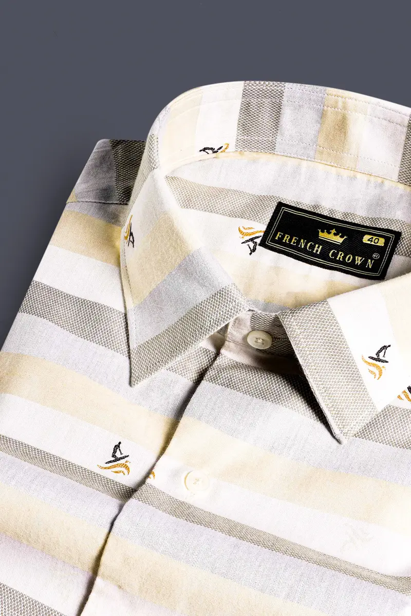 Wheatfield Beige And Spring Rain Brown Multicolour Jacquard Textured Premium Giza Cotton Shirt 1