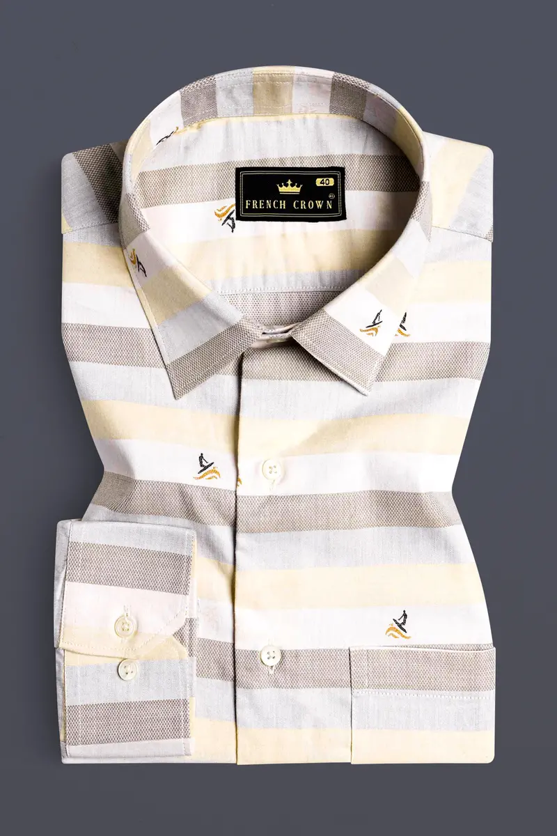 Wheatfield Beige And Spring Rain Brown Multicolour Jacquard Textured Premium Giza Cotton Shirt 3