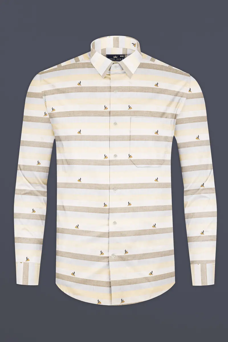 Wheatfield Beige And Spring Rain Brown Multicolour Jacquard Textured Premium Giza Cotton Shirt 4