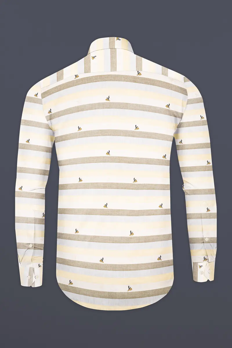 Wheatfield Beige And Spring Rain Brown Multicolour Jacquard Textured Premium Giza Cotton Shirt 5