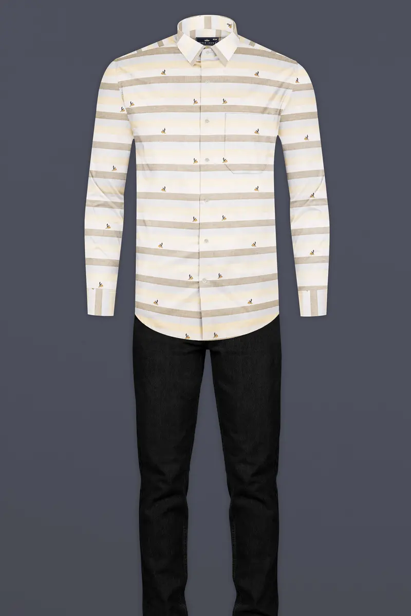 Wheatfield Beige And Spring Rain Brown Multicolour Jacquard Textured Premium Giza Cotton Shirt 6