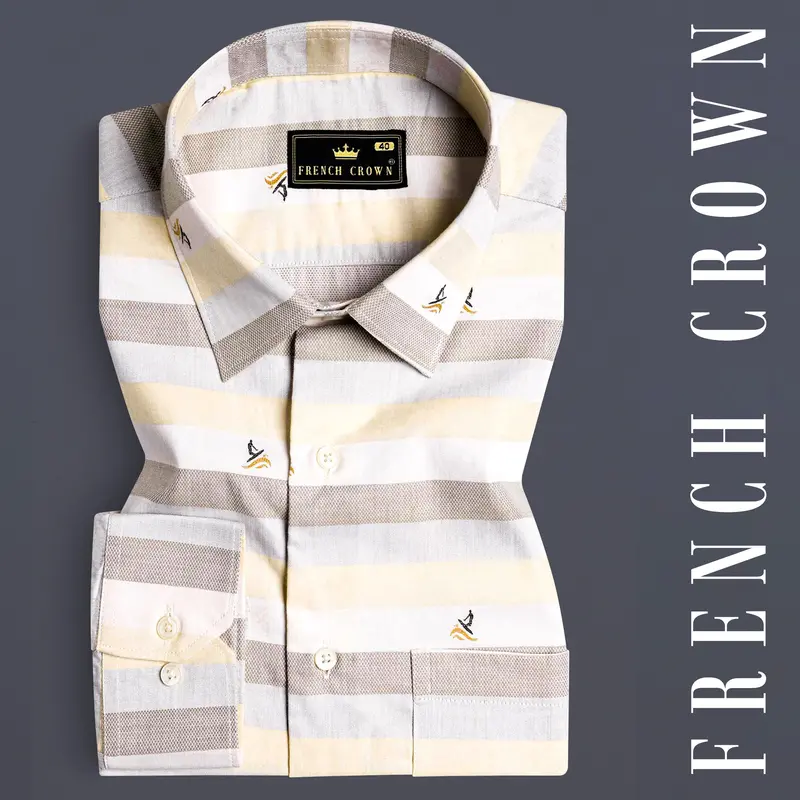 Wheatfield Beige And Spring Rain Brown Multicolour Jacquard Textured Premium Giza Cotton Shirt 7