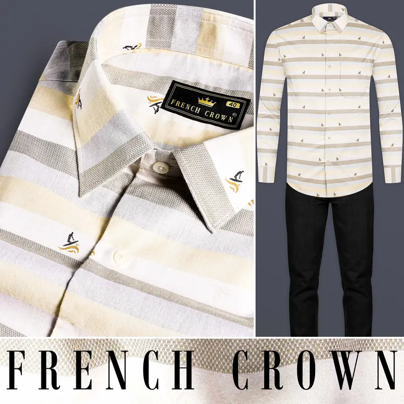 Wheatfield Beige And Spring Rain Brown Multicolour Jacquard Textured Premium Giza Cotton Shirt 8