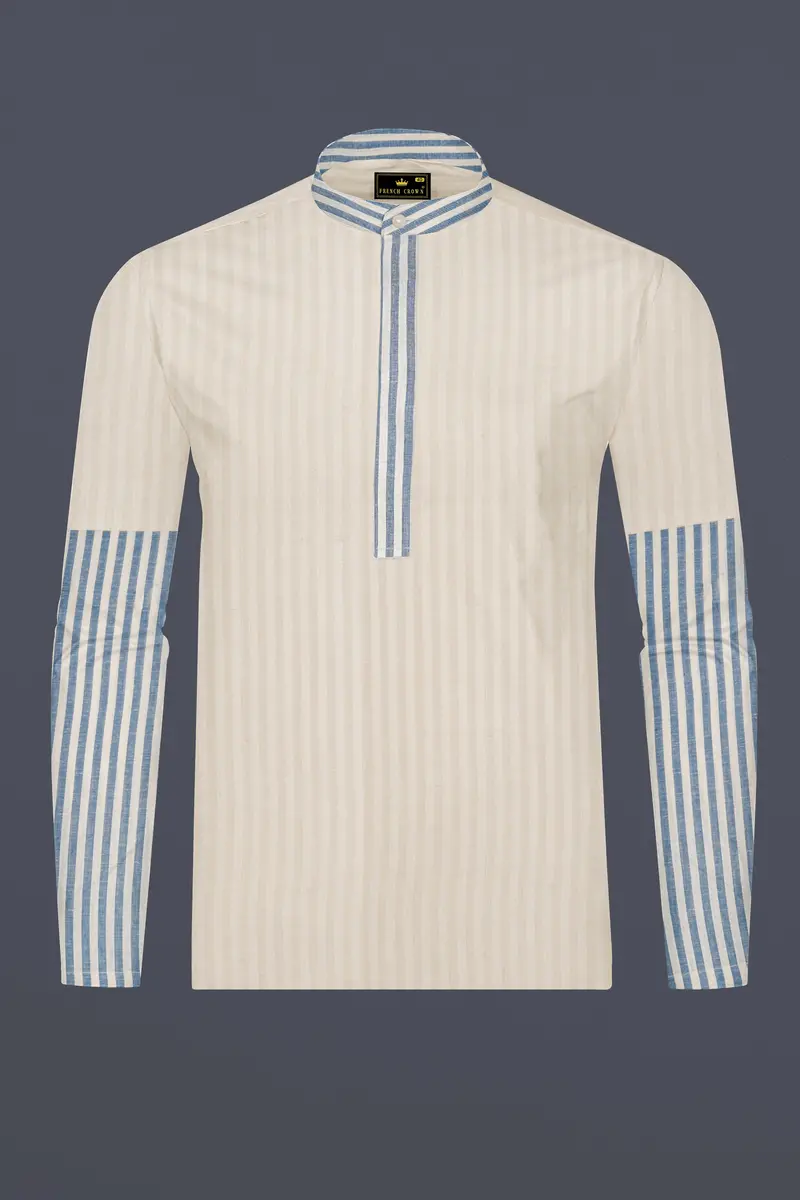 Wheatfield Beige And White Striped Luxurious Linen Designer Shirt 2