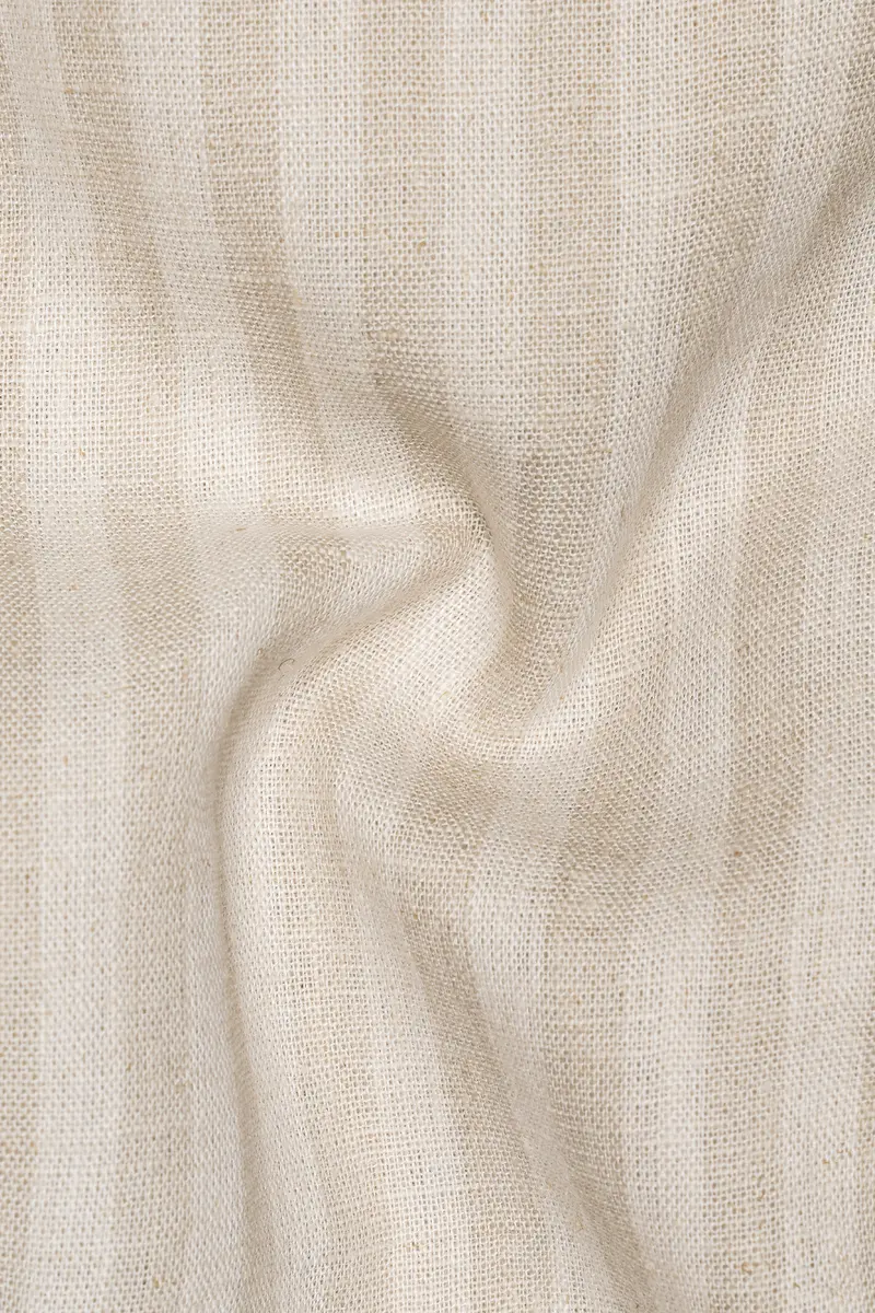 Wheatfield Beige And White Striped Luxurious Linen Designer Shirt 3